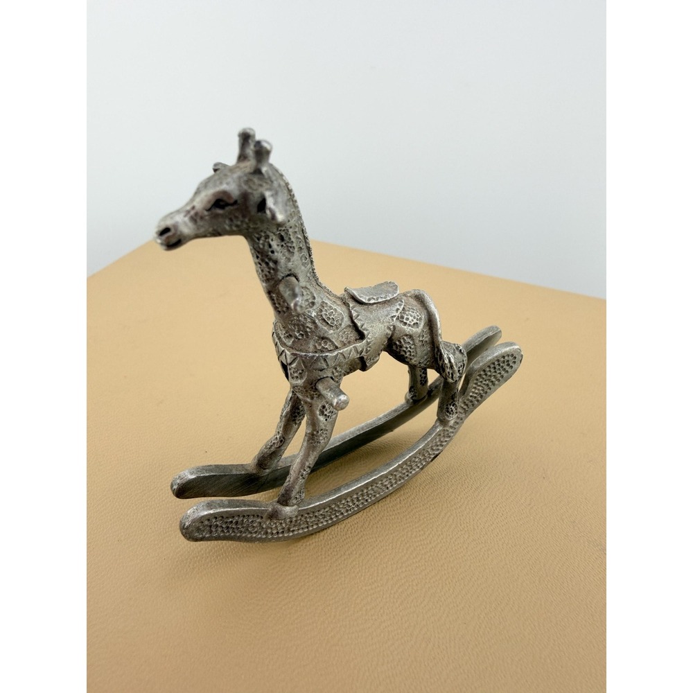 Vintage 1982 Spoontiques Pewter Rocking Giraffe Figurine Metal Rocking Statue - Picture 2 of 10